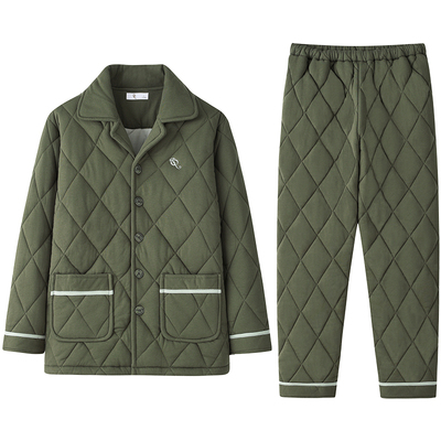 加厚夹棉睡衣男冬季三层加厚