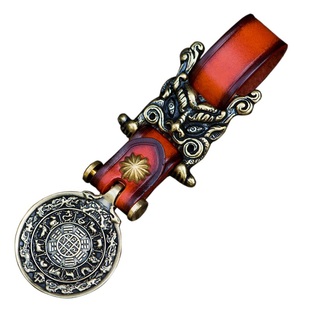 匠心打造！九宫雪狮扣！钥匙扣仓吉手工挂坠真牛皮黄铜经书扣挂件