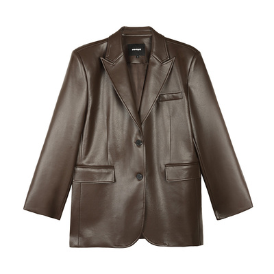 常规宽松PU皮西装领外套