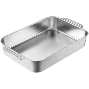 304不锈钢带耳平底方盘长方形烤鱼盘菜盘深盘海鲜大咖托盘干锅盘