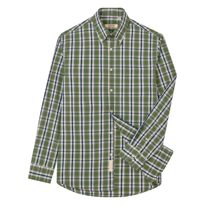 复古格子纽扣领长绒棉衬衫