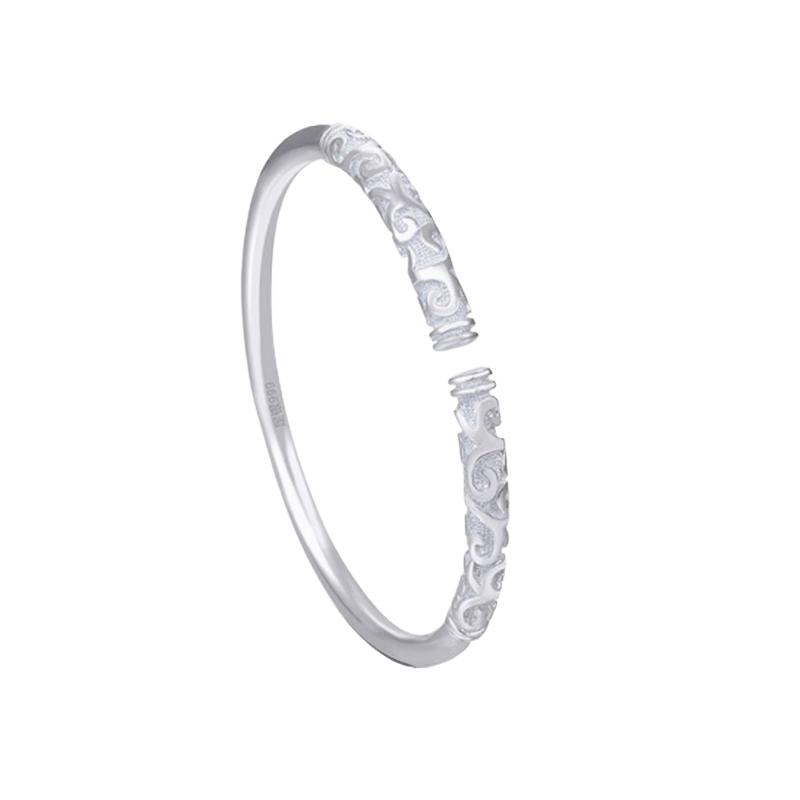 香港正生9999足银手镯男紧箍咒银手镯女纯银个性民族风金箍棒情侣