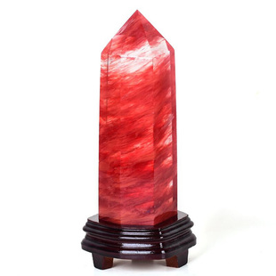 天然红色熔炼红水晶柱红水晶居家摆件六棱柱顶梁柱开业庆典礼品