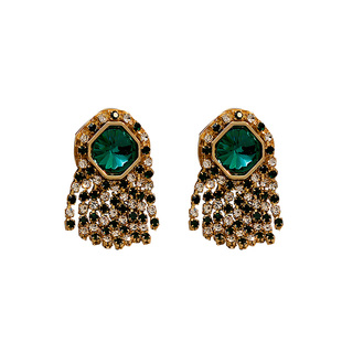 绿宝石流苏夸张耳环高级感轻奢耳钉2025新款爆款复古绿色耳饰女