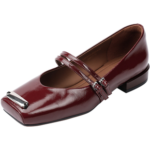 Hongkee/红科女鞋2024秋季新款低跟单鞋双条带方头玛丽珍H694D305