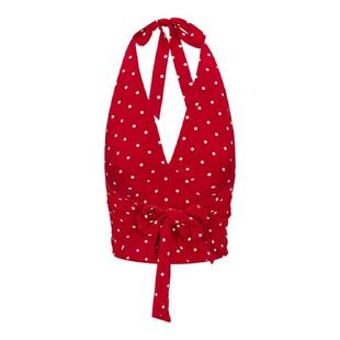 RealisationPar 吊带红色波点真丝露背挂脖上衣 The Bijou