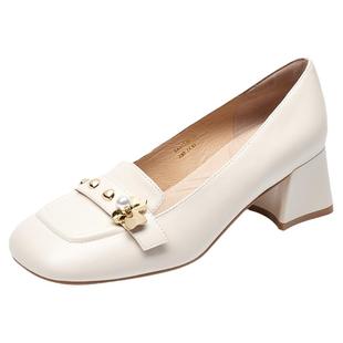 KISSCAT接吻猫秋季新款新中式茉莉乐福鞋女珍珠舒适方头粗跟单鞋