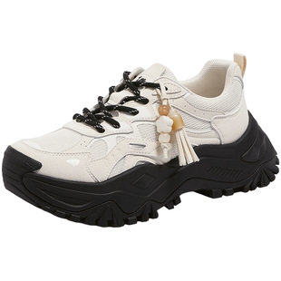 骆驼女鞋2026年早春新款厚底休闲板鞋网面跑步运动鞋增高老爹鞋女