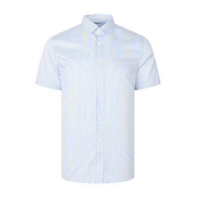 【商场同款+免烫】乔治白春夏男士短袖衬衫尖领蓝条棉涤修身衬衣
