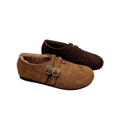 真皮加绒一脚蹬乐福鞋软底勃肯鞋