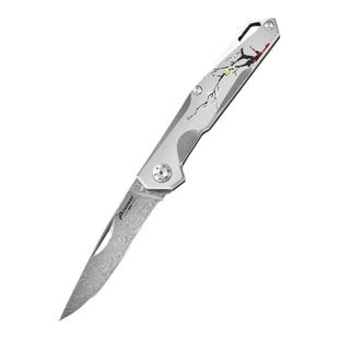 大马士革折叠刀随身锋利水果刀锻打花纹钢刀户外防身刀拆快递小刀