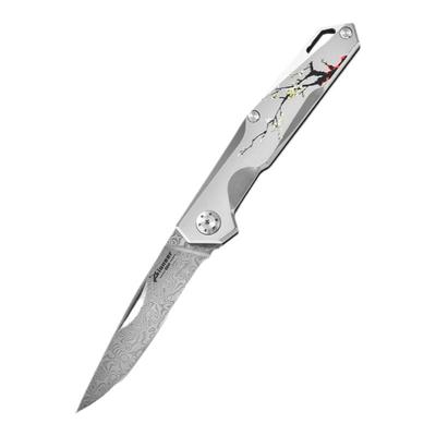 大马士革折叠刀随身锋利水果刀锻打花纹钢刀户外防身刀拆快递小刀