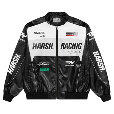 【Aespa-柳智敏同款】harshandcruel美式复古赛车服仿皮夹棉夹克
