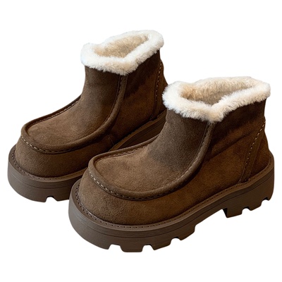 曼斯贝勒羊卷毛加绒保暖棉靴短靴