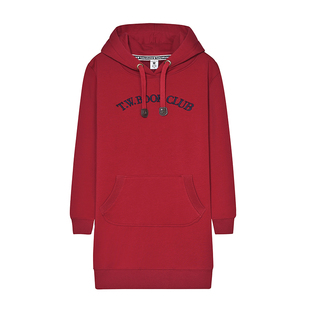 小熊卫衣女中长款2025年秋冬新款连帽刺绣加绒休闲宽松大码卫衣裙