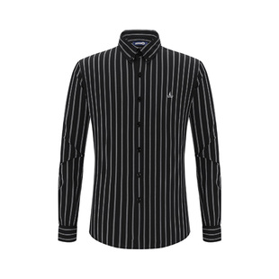 Navigare意大利小帆船春季长袖衬衫男黑色高档条纹衬衣休闲寸衫