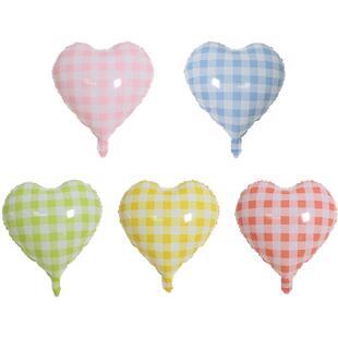 网红爱心格子气球生日装饰心形场景拍照道具方格蓝色爱心铝膜汽球