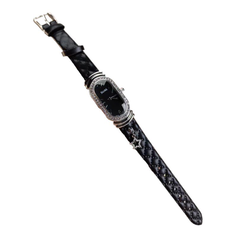 NALOBA菱格纹中古风星钻钢制手表