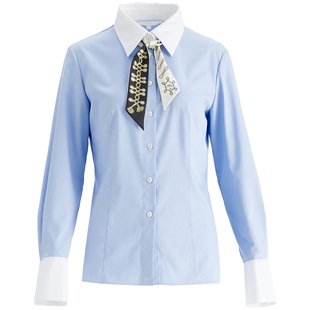 OBEG欧碧倩清爽通勤穿搭蓝色衬衫长袖女士气质小资上衣10484014