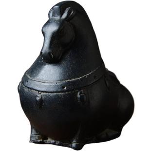 仿古仿石中国风复古创意禅意中式案头小唐马摆件茶室茶宠