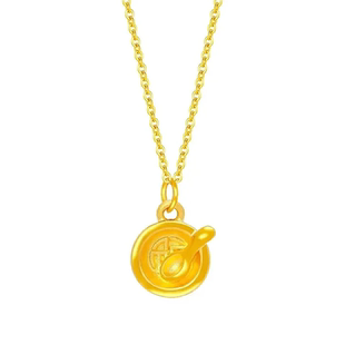 老凤祥黄金碗勺项链足金金勺子吊坠纯金衣食无忧挂坠送宝宝周岁礼