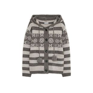 eihey诶嘿26秋季新款日系条纹连帽针织衫毛衣纽扣开衫休闲外套女