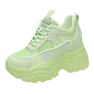 绿色老爹鞋女ins潮夏2026年新款厚底内增高网面透气小白鞋女网鞋