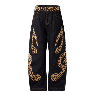 DESIGNSECRETS 25FW美式复古豹纹音符绣花弯刀牛仔裤男女秋冬新款