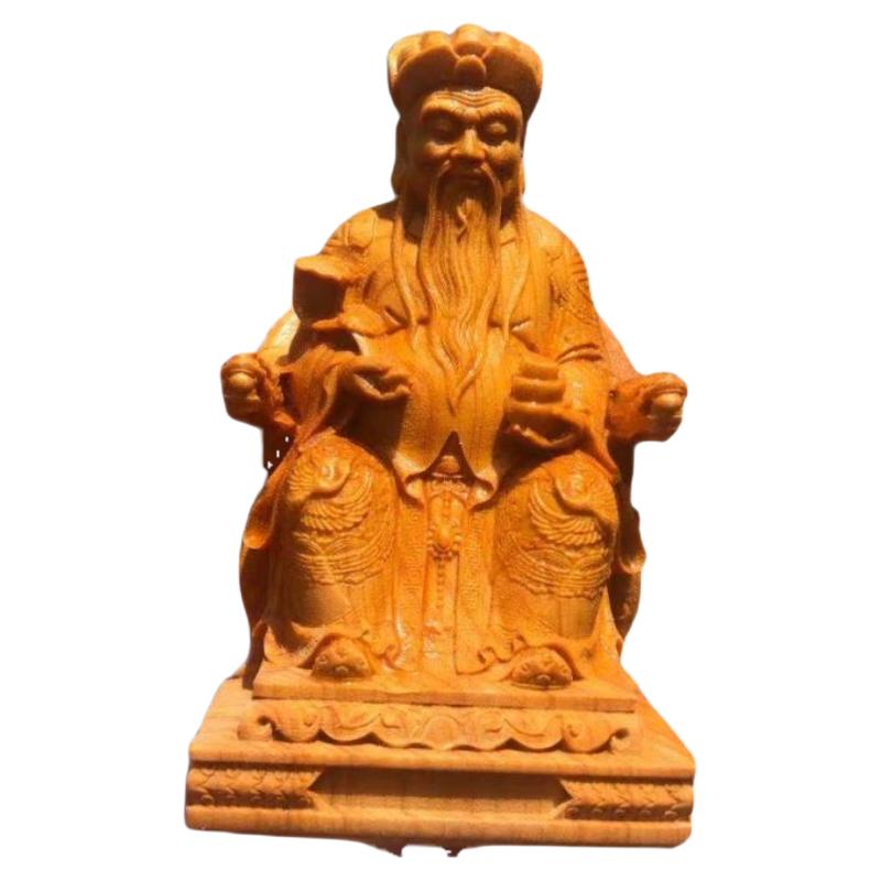 崖柏土地公财神人物黄杨木雕刻