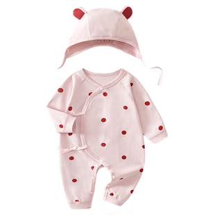 木植婴儿衣服纯棉a类春秋季宝宝衣服双层护肚新生儿连体衣爬爬服