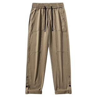 男士驼色工装裤子男秋季宽松直筒纯棉男裤休闲裤2026新款美式长裤