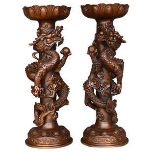 黄铜双龙戏珠烛台摆件供台大象烛台龟鹤烛台双龙烛台大号家用客厅