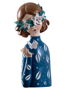 北欧文艺少女桌面雕塑装饰摆件大