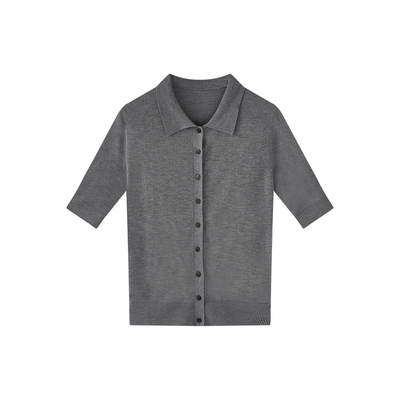 小禾【远山】莱赛尔绵羊毛翻领袖口下摆罗纹排扣文艺气质针织开衫