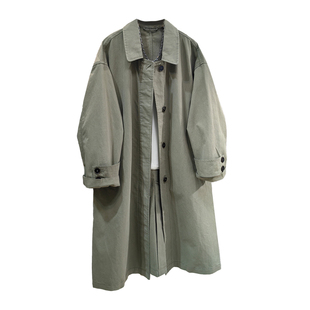 2026春秋新款浅绿色工装风衣女宽松大码慵懒风过膝长款休闲薄外套