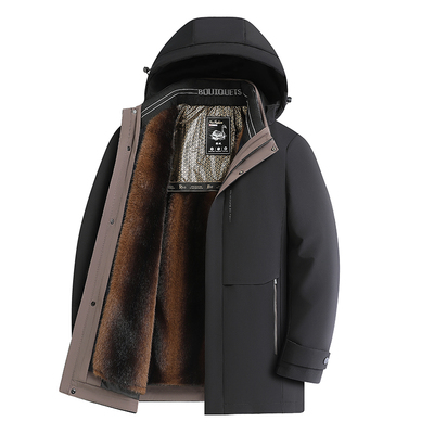 皮尔卡丹男士鹅绒服爸爸冬装新款中老年保暖防寒服加厚羽绒服外套