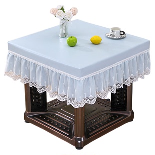 烤火桌布正方形防水防油皮罩麻将桌套罩四季通用奶油风火炉防尘罩