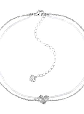 尤目白色猫眼石双层爱心锁骨链