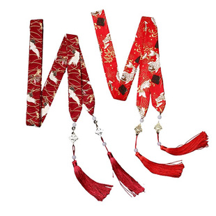 新年马面裙头饰汉服配饰女红色长飘带国风古风发带新中式订婚发饰