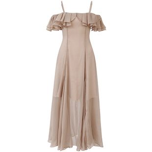 从那以后一字肩吊带裙法式气质长裙露肩仙女裙子茶歇连衣裙女夏季