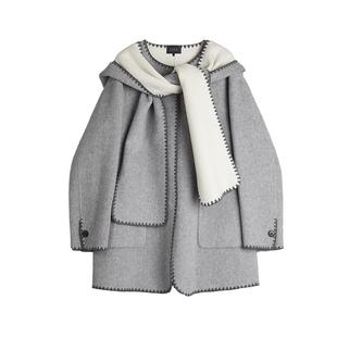 【巴黎系列】ELLE灰色绵羊毛双面呢大衣女24冬季新款柔软毛呢外套