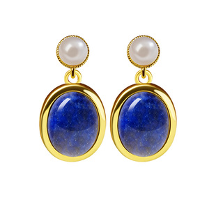 宫里上新青金石耳钉女纯银天然蓝色克莱因蓝耳饰耳坠生日新年礼物