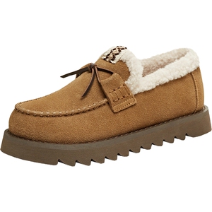 天美意厚底加绒保暖毛毛鞋棉鞋女一脚蹬雪地靴复古短靴2025冬新款