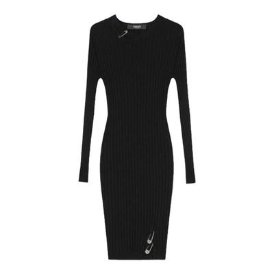 【季末优惠】VERSACE/范思哲 女士Safety Pin罗纹针织迷你连衣裙
