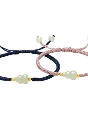 周六福金镶玉3D硬金和田玉双生福禄爱意交织手绳七夕新品新年礼物