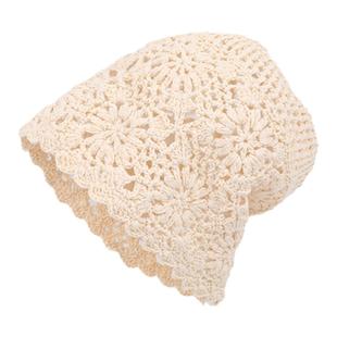 蜗牛爬爬家ins韩系手工编织花朵镂空针织帽女显脸小堆堆包头帽子