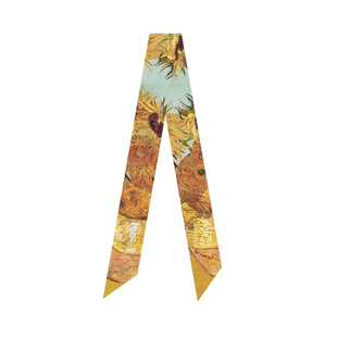 梵高系列油画风景油画黄色向日葵飘带丝带百搭长条窄丝巾发带绕包