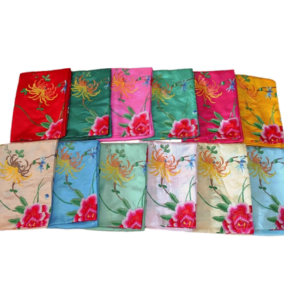 真丝被面桑蚕丝机绣花牡丹花电脑刺绣软缎全棉被里布料结婚庆被套