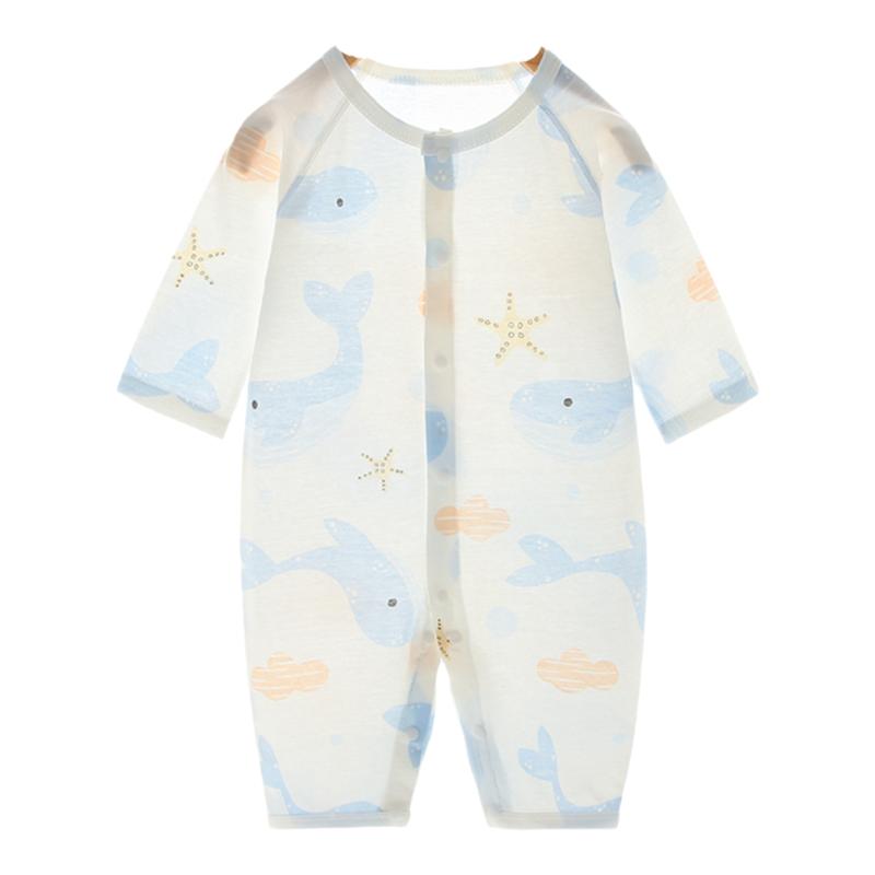 婴儿夏季连体衣纯棉超薄长袖衣服满月宝宝哈衣爬服夏装空调服睡衣