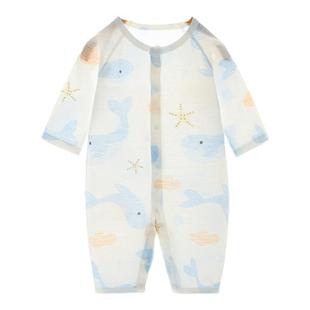 婴儿连体衣夏季纯棉A类新生儿衣服宝宝哈衣爬服长袖空调房睡衣薄